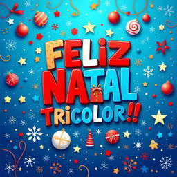 A vibrant and festive design centered around the phrase "FELIZ NATAL NAÇÃO TRICOLOR!!!" in Brazilian Portuguese