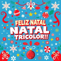 A vibrant and festive design centered around the phrase "FELIZ NATAL NAÇÃO TRICOLOR!!!" in Brazilian Portuguese