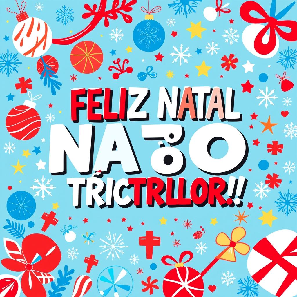 A vibrant and festive design centered around the phrase "FELIZ NATAL NAÇÃO TRICOLOR!!!" in Brazilian Portuguese