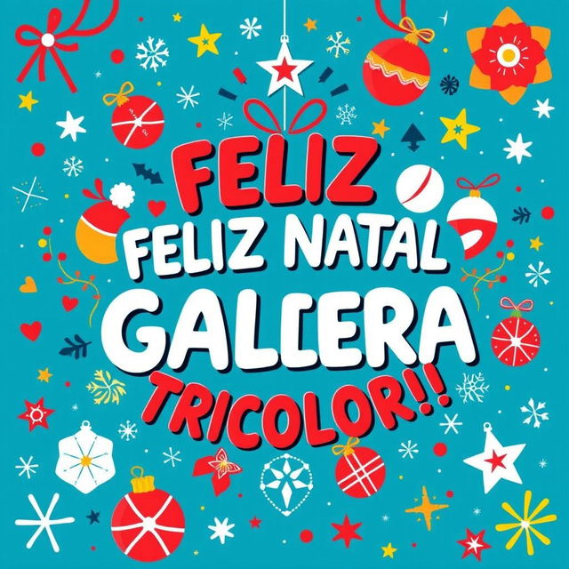 A vibrant and festive design centered around the phrase "FELIZ NATAL GALERA TRICOLOR!!!" in Brazilian Portuguese