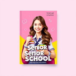A vibrant book cover design featuring a senior high school girl at the center