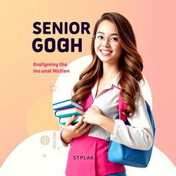 A vibrant book cover design featuring a senior high school girl at the center