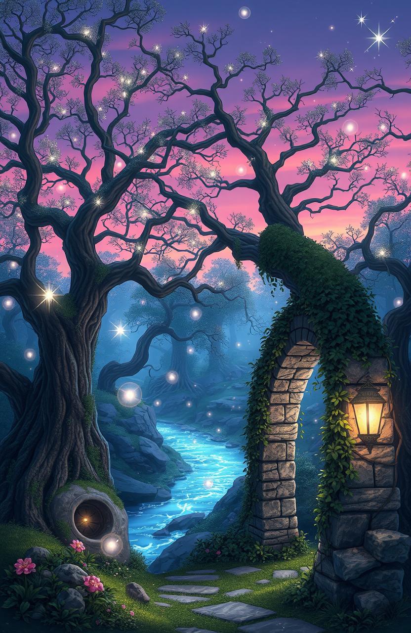 An enchanting fantasy landscape for a novel titled 'A Tale of Two Wishes' by Willkyy