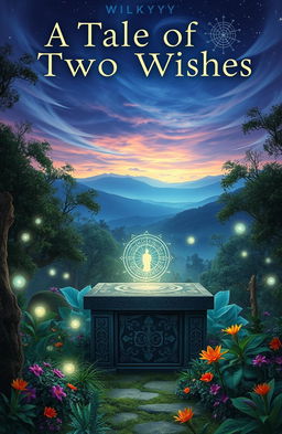 A mystical and enchanting landscape that encapsulates the fantasy of witchcraft for the novel titled 'A Tale of Two Wishes' by Willkyy