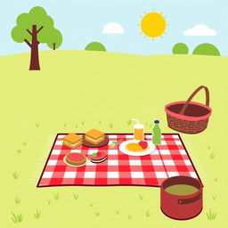 A simple and clear pictogram depicting a picnic in a park