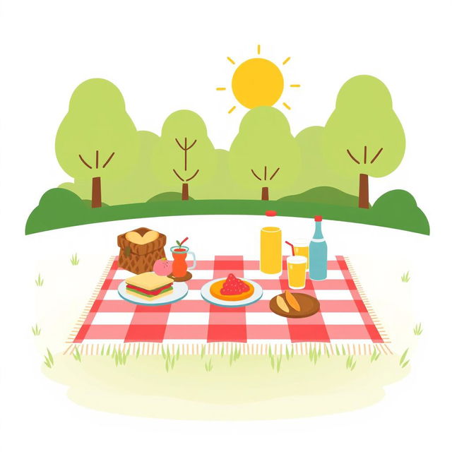 A simple and clear pictogram depicting a picnic in a park