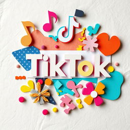 A creative paper collage representing the TikTok theme, featuring various cut-out shapes and vibrant colors