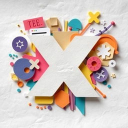 A vibrant paper collage inspired by the X app, prominently featuring the name 'X' in bold, stylized typography