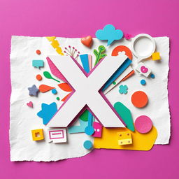 A vibrant paper collage inspired by the X app, prominently featuring the name 'X' in bold, stylized typography