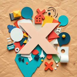 A vibrant paper collage inspired by the X app, prominently featuring the name 'X' in bold, stylized typography
