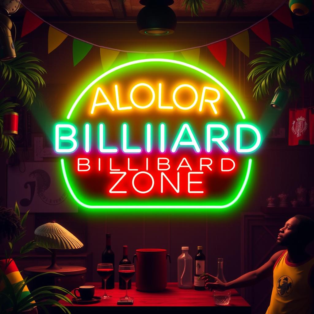 A vibrant neon logo design featuring ALOLOR BILLIARD ZONE prominently at the top, illuminated in eye-catching colors