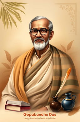 A portrait of Gopabandhu Das, a renowned Indian freedom fighter, social reformer, and poet from Odisha