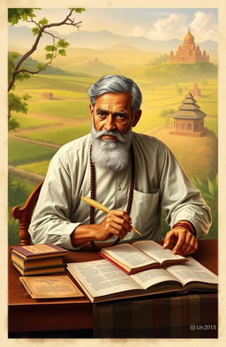 A serene portrait of Gopabandhu Das, the celebrated Odia poet, depicted in a thoughtful pose reflecting his literary genius