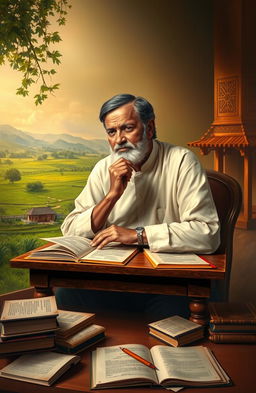 A serene portrait of Gopabandhu Das, the celebrated Odia poet, depicted in a thoughtful pose reflecting his literary genius