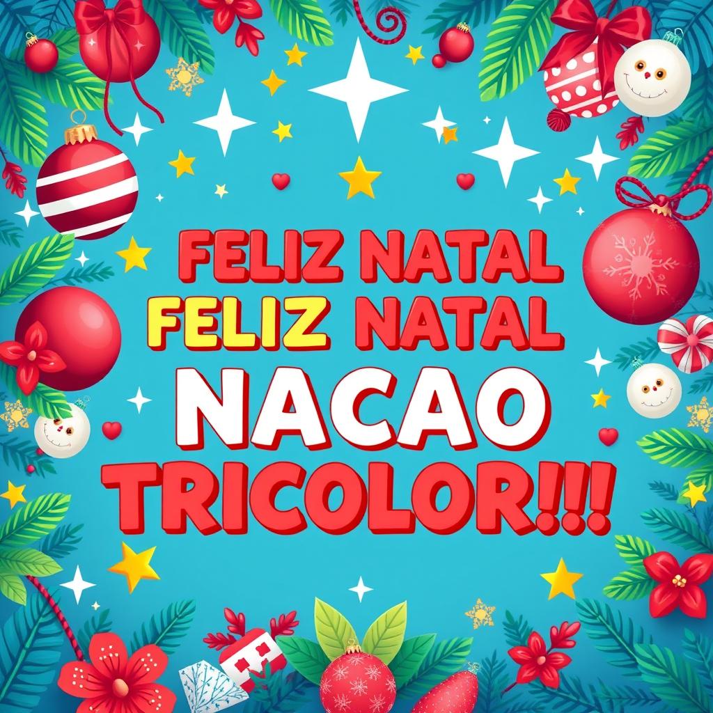 A vibrant and festive design featuring the phrase "FELIZ NATAL NACAO TRICOLOR!!!" in Brazilian Portuguese