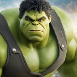 A raw 200mm photograph capturing a unique fusion of Marvel's Hulk and DreamWorks' Shrek in close-up detail against a blurred background