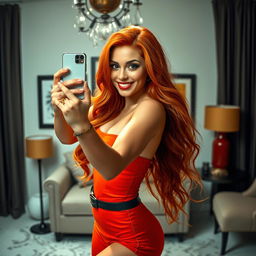 A stunning woman taking a captivating and spicy photo of herself