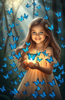 A young girl with a joyful expression, holding a glowing lantern in her hands