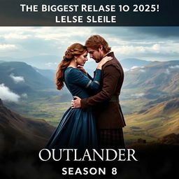 An epic promotional poster for 'OUTLANDER Season 8', emphasizing it as the biggest release of 2025