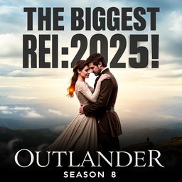 An epic promotional poster for 'OUTLANDER Season 8', emphasizing it as the biggest release of 2025