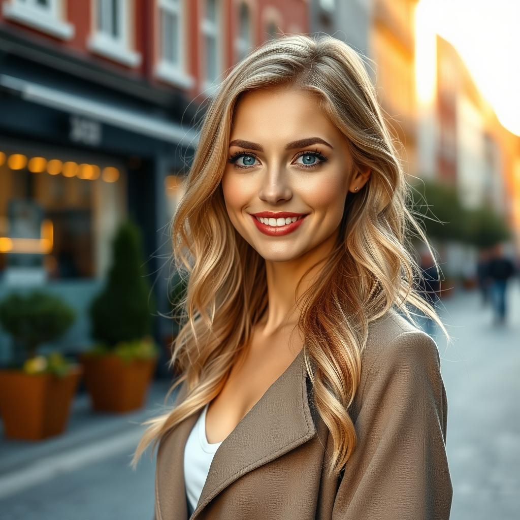 A stunningly attractive short Estonian woman, showcasing her unique charm with a radiant smile and captivating features