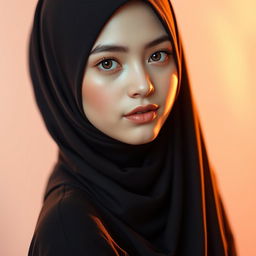 A sexy and cute Hijabi young woman with an innocent face, featuring fair white skin