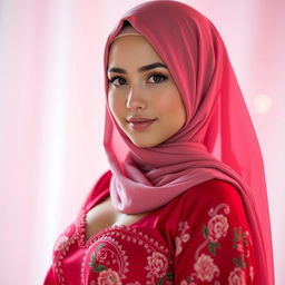 A sexy and cute Hijabi young woman with an innocent face, featuring fair white skin