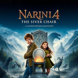 A captivating movie poster for 'NARNIA 4: The Silver Chair', showcasing the main characters embarking on a magical adventure