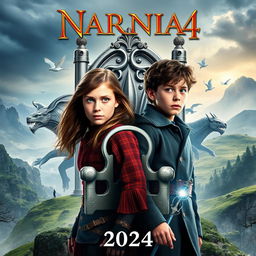 A captivating movie poster for 'NARNIA 4: The Silver Chair (2024)', featuring Georgie Henley as Lucy Pevensie and Will Poulter as Eustace Scrubb