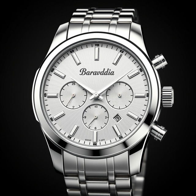 A stunning luxury men's watch design featuring a sleek stainless steel case with a polished finish