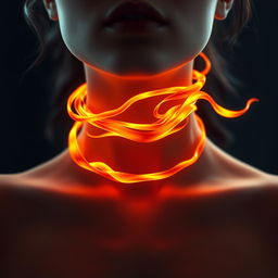 An elegant female neck choker designed with flowing flames, intricately shaped to resemble a fiery ribbon wrapped gracefully around the neck