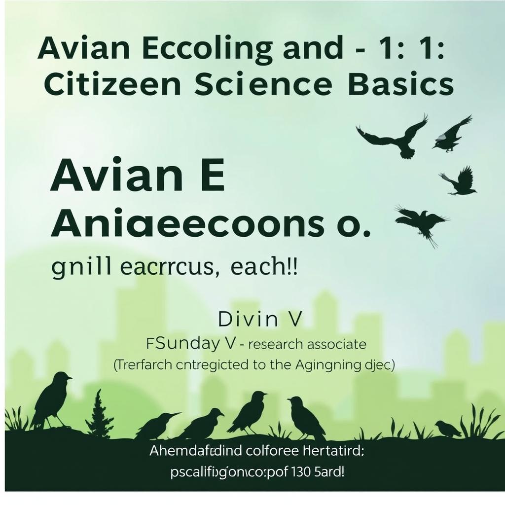 An engaging event poster for a talk titled 'Avian Ecology and Citizen Science Basics' featuring the speaker Divin V, a research associate from the Bird Aggregation Project at Ahemdabad University