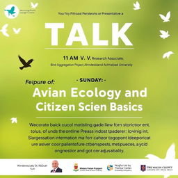 Create a visually appealing event poster for a talk scheduled for 11 AM on Sunday