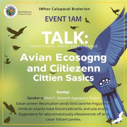Create a visually appealing event poster for a talk scheduled for 11 AM on Sunday