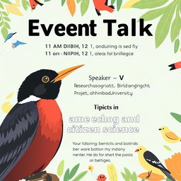 Design an attractive event poster for a talk happening at 11 AM on Sunday