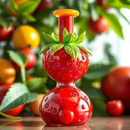 A vibrant and whimsical strawberry-shaped bong designed with intricate details