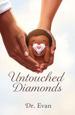 A realistic and heartwarming book illustration featuring a white parent's hands gently holding the hands of a Black child with Down syndrome