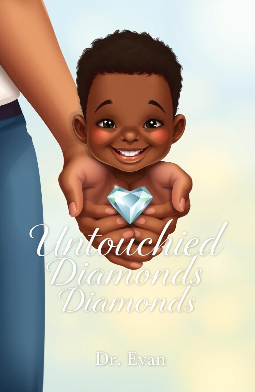 A realistic and heartwarming illustration featuring a white parent's hands gently holding the hands of a Black child with Down syndrome