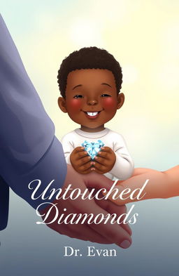 A realistic and heartwarming illustration featuring a white parent's hands gently holding the hands of a Black child with Down syndrome