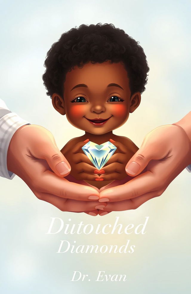 A realistic and heartwarming illustration featuring a white parent's hands gently holding the hands of a Black child with Down syndrome