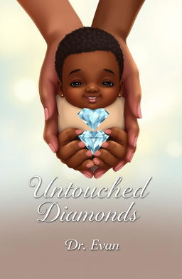 A realistic and heartwarming illustration featuring a white parent's hands gently holding the hands of a Black child with Down syndrome