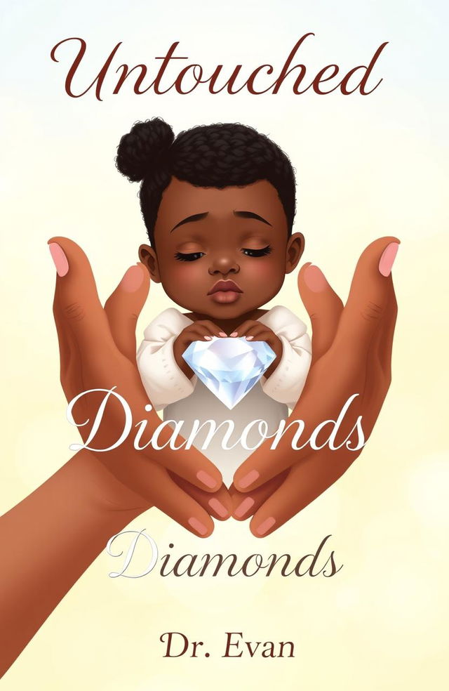 A heartwarming and realistic illustration featuring a white parent's hands gently holding the hands of a Black child with Down syndrome