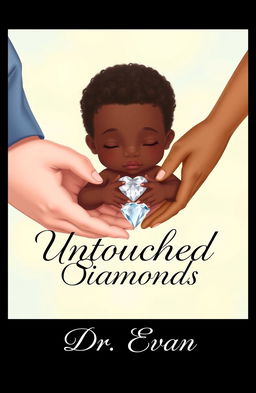 A heartwarming and realistic illustration featuring a white parent's hands gently holding the hands of a Black child with Down syndrome