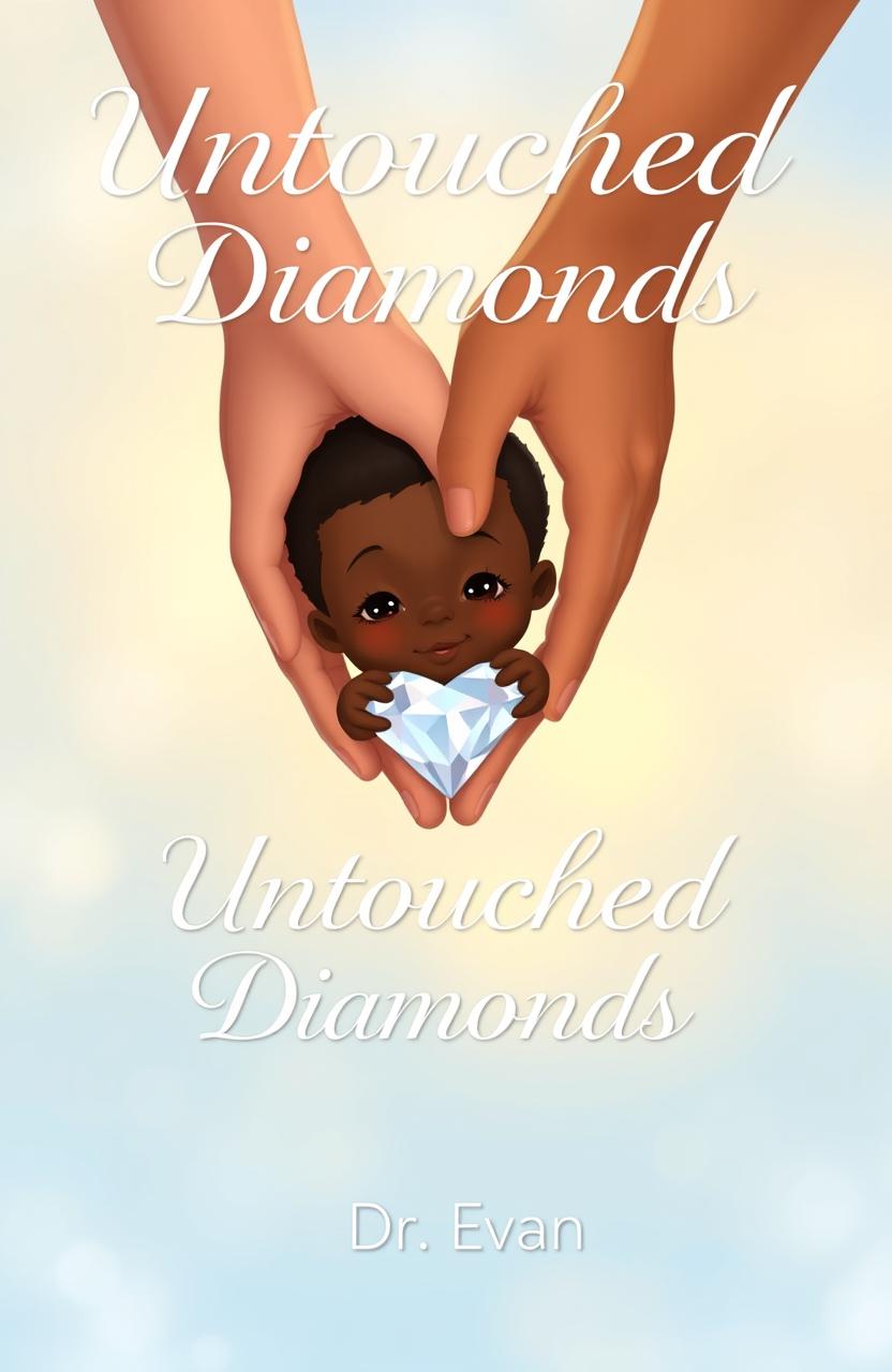 A heartwarming and realistic illustration featuring a white parent's hands gently holding the hands of a Black child with Down syndrome