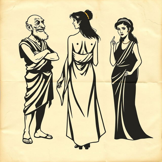 A vintage Greek-Latin theater poster, featuring an aged wrinkled paper background