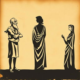 A vintage Greek-Latin theater poster, featuring an aged wrinkled paper background