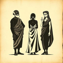 A vintage Greek-Latin theater poster, featuring an aged wrinkled paper background