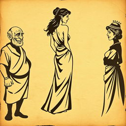 A vintage Greek-Latin theater poster featuring a wrinkled, ancient paper background