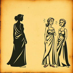 A vintage theater poster featuring a Greek-Latin theme, set against a textured, wrinkled antique paper background