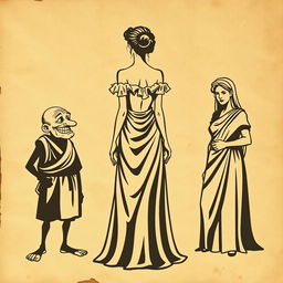 A vintage greco-latin theater poster featuring a wrinkled, ancient paper background
